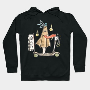 A cute Japanese folklore creature, Kasa Obake on an Old school Scooters Hoodie